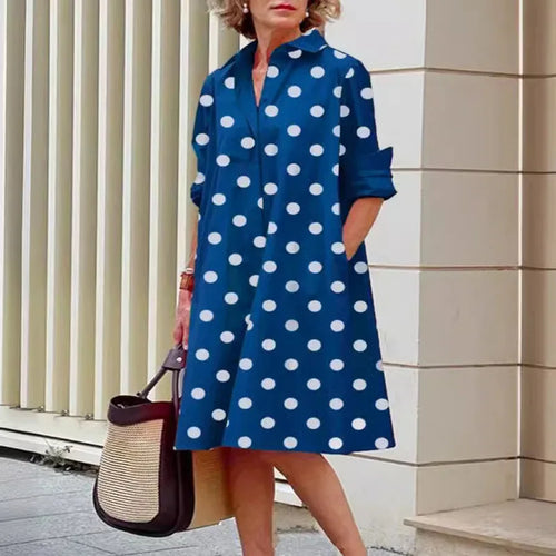 2026 Fall New Full Open Front Print Shirt Collar Long Sleeve Midi Dress Women Casual Fashion Office Wear with Belt