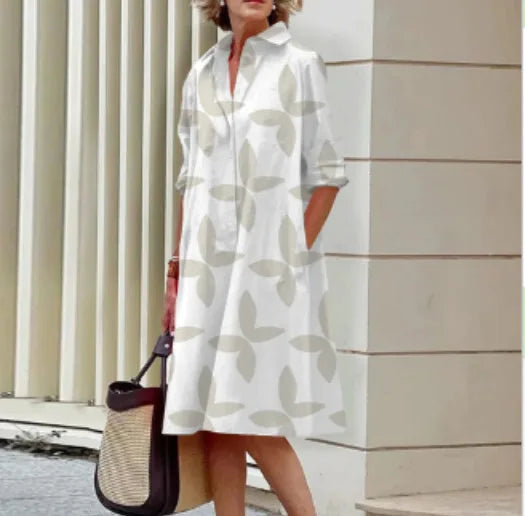 2026 Fall New Full Open Front Print Shirt Collar Long Sleeve Midi Dress Women Casual Fashion Office Wear with Belt