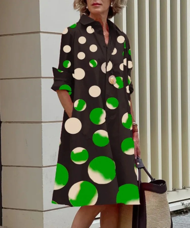 2026 Fall New Full Open Front Print Shirt Collar Long Sleeve Midi Dress Women Casual Fashion Office Wear with Belt