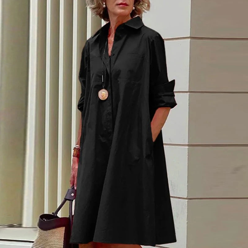 Spring Summer Shirt Dress Women Turn Down Collar Long Sleeve Tie Dye Printing Midi Dresses For Women Elegant Pocket Holiday Robe